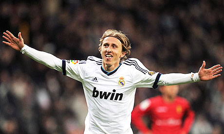Real Madrid's Luka Modric celebrates after scoring in their La Liga victory against Real Mallorca