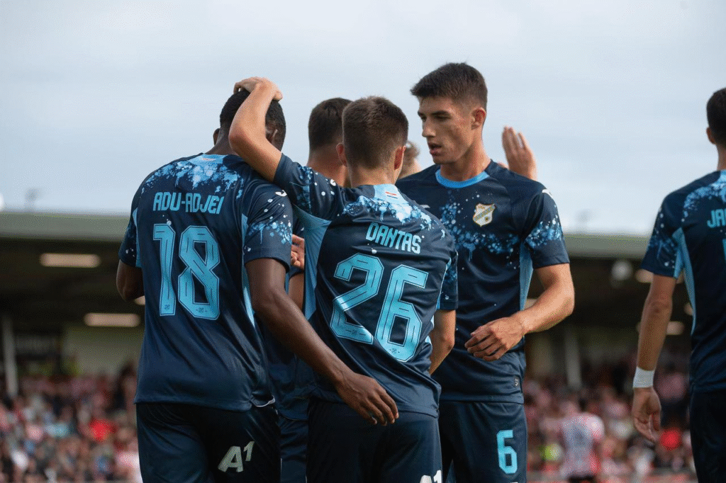 Daniel Adu-Adjei celebrating his goal vs. Derry City.